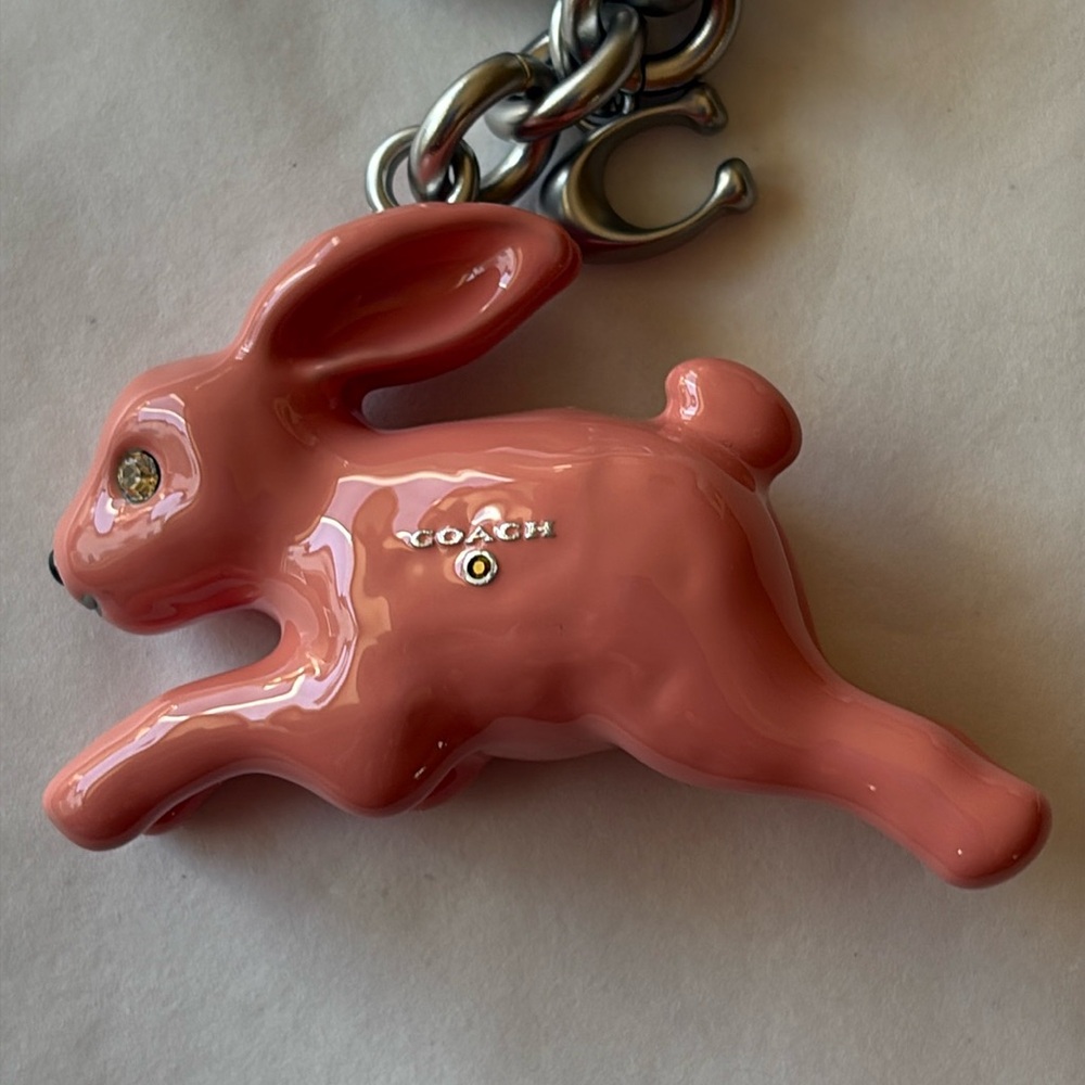 🐰🌸🐰Coach Silver and Pink Bunny Charm Key Chain 🐰🌸🐰  NWT 🐰🌸🐰 - Picture 13 of 16